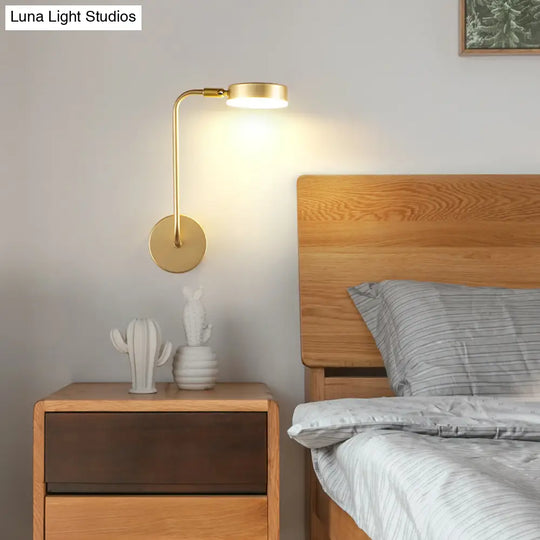 Golden Metal Led Sconce: Stylish Round Wall Mounted Lamp For Bedrooms