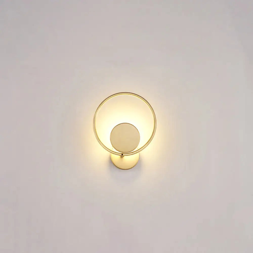 Golden Metal Led Sconce: Stylish Round Wall Mounted Lamp For Bedrooms Gold / Warm