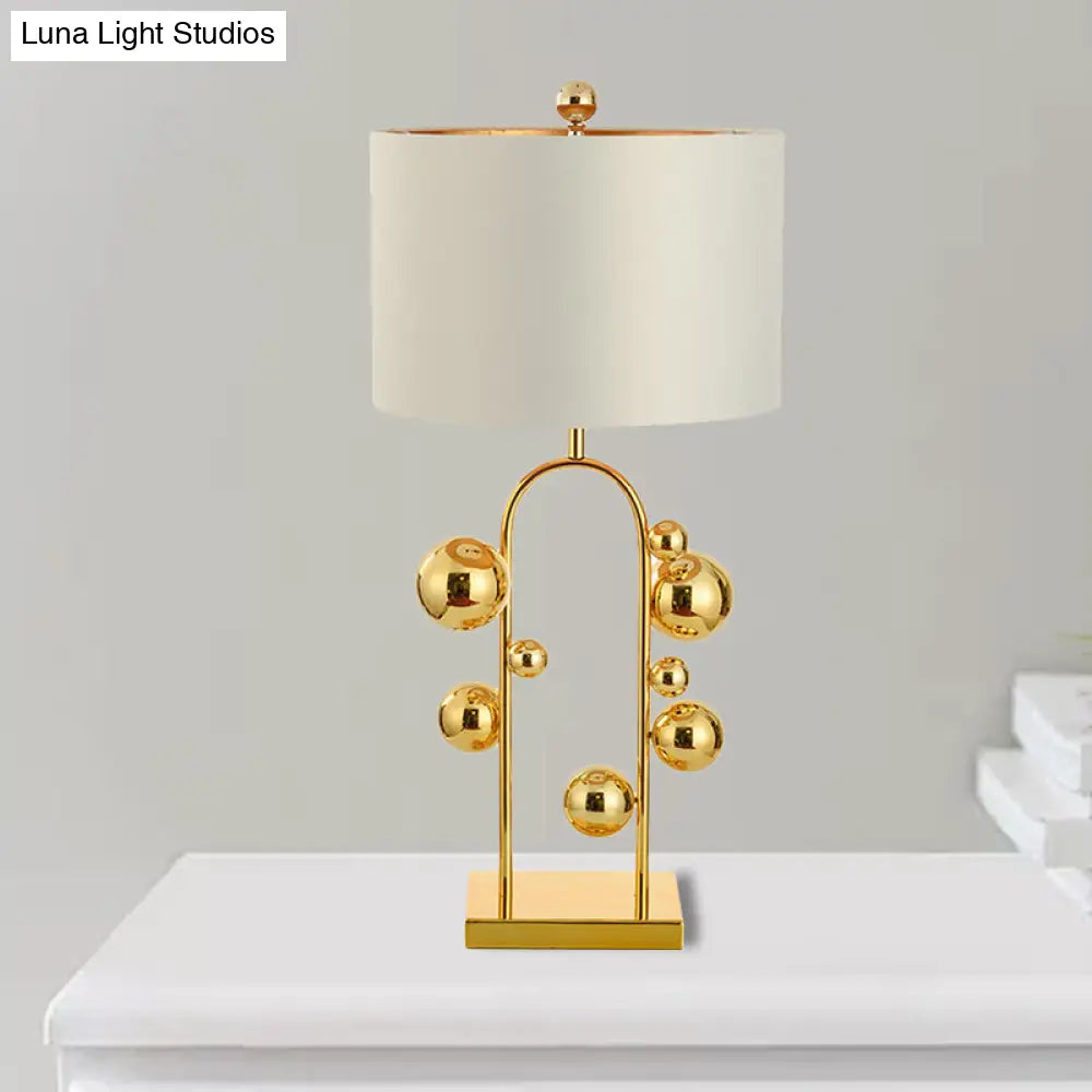 Golden Metal Reading Lamp With Traditional Sphere Task Light And White/Black Drum Shade