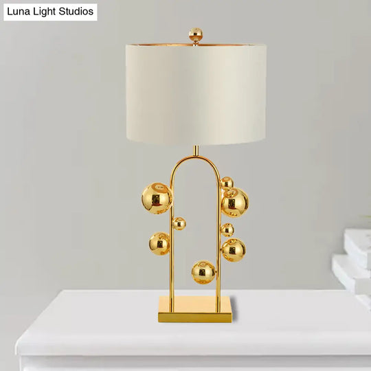 Golden Metal Reading Lamp With Traditional Sphere Task Light And White/Black Drum Shade