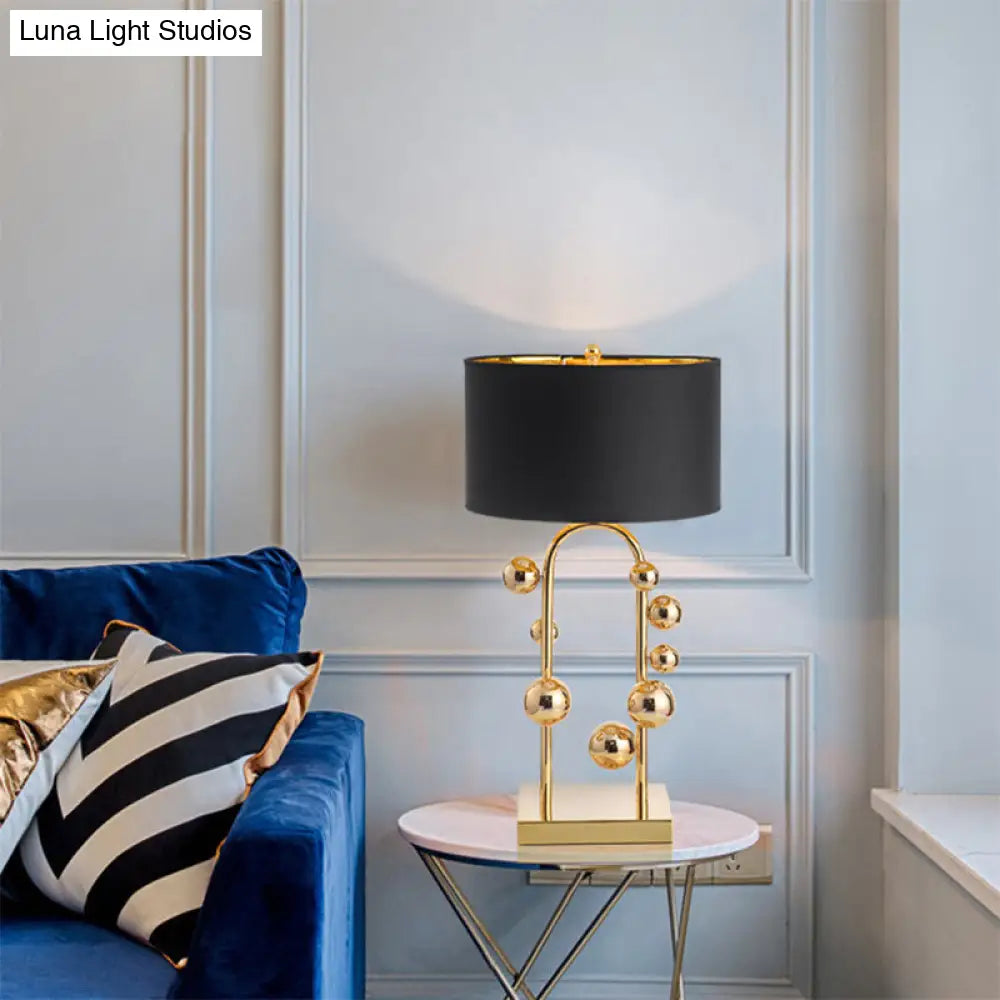 Golden Metal Reading Lamp With Traditional Sphere Task Light And White/Black Drum Shade