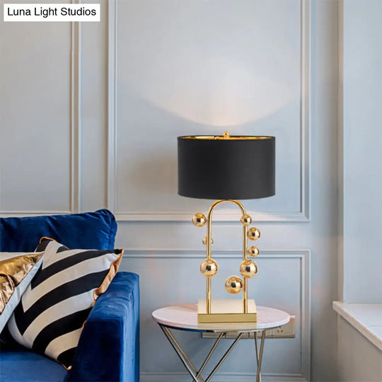 Golden Metal Reading Lamp With Traditional Sphere Task Light And White/Black Drum Shade