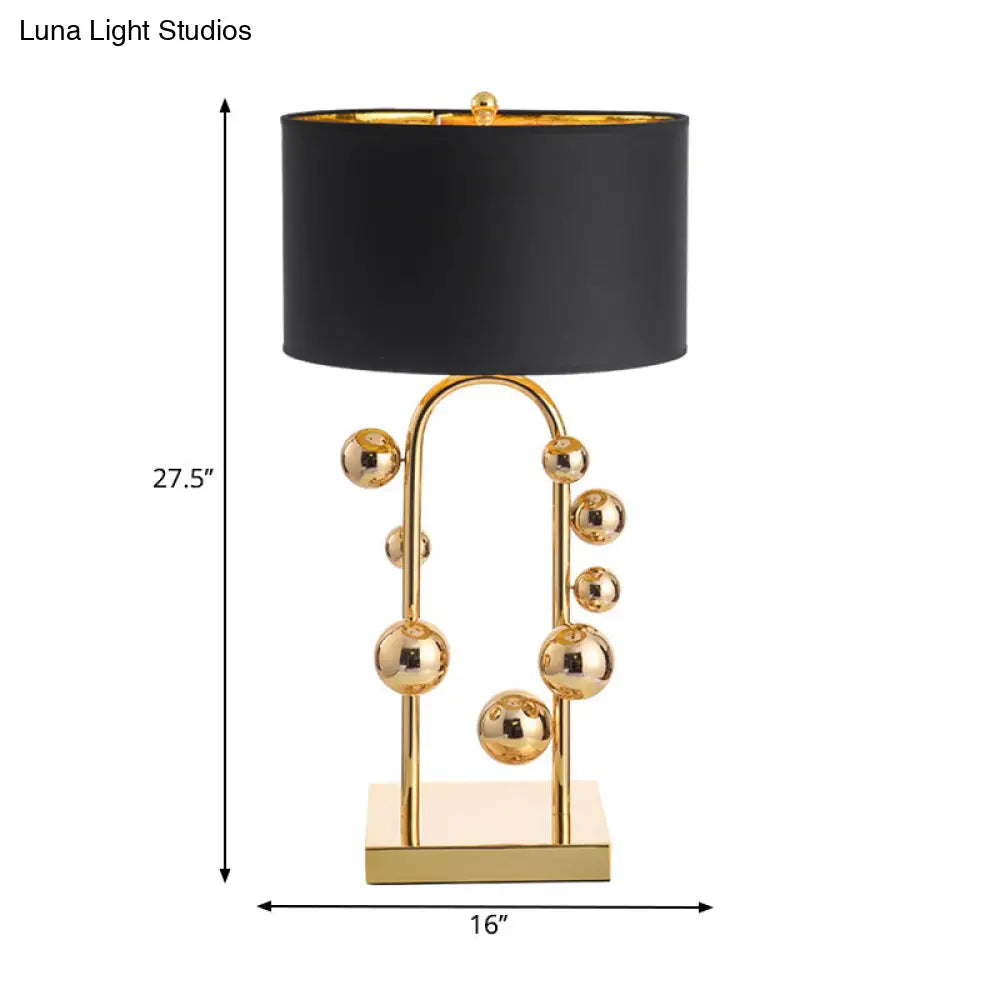 Golden Metal Reading Lamp With Traditional Sphere Task Light And White/Black Drum Shade