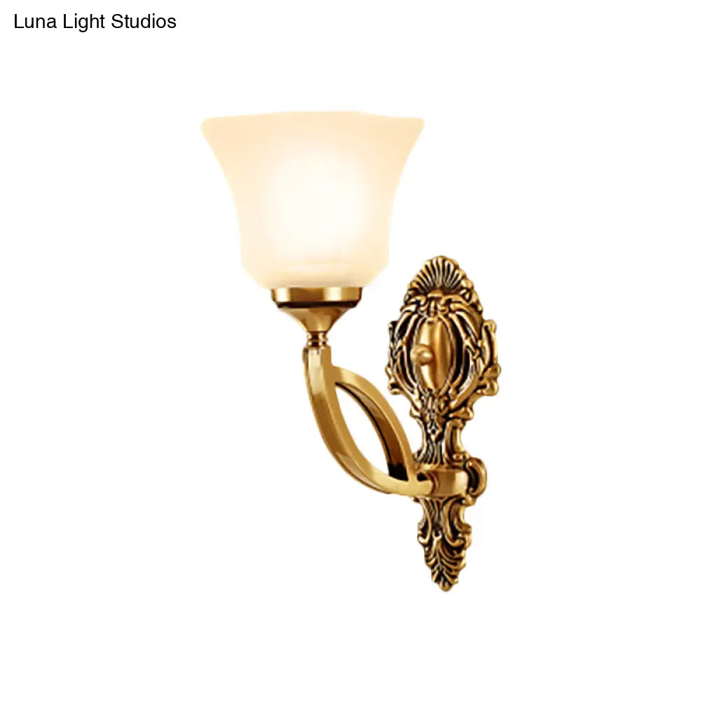 Golden Metal Wall Sconce With Opal Glass Shade - Modern Style Bell Design 1/2-Light Fixture