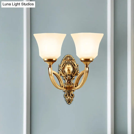 Golden Metal Wall Sconce With Opal Glass Shade - Modern Style Bell Design 1/2-Light Fixture