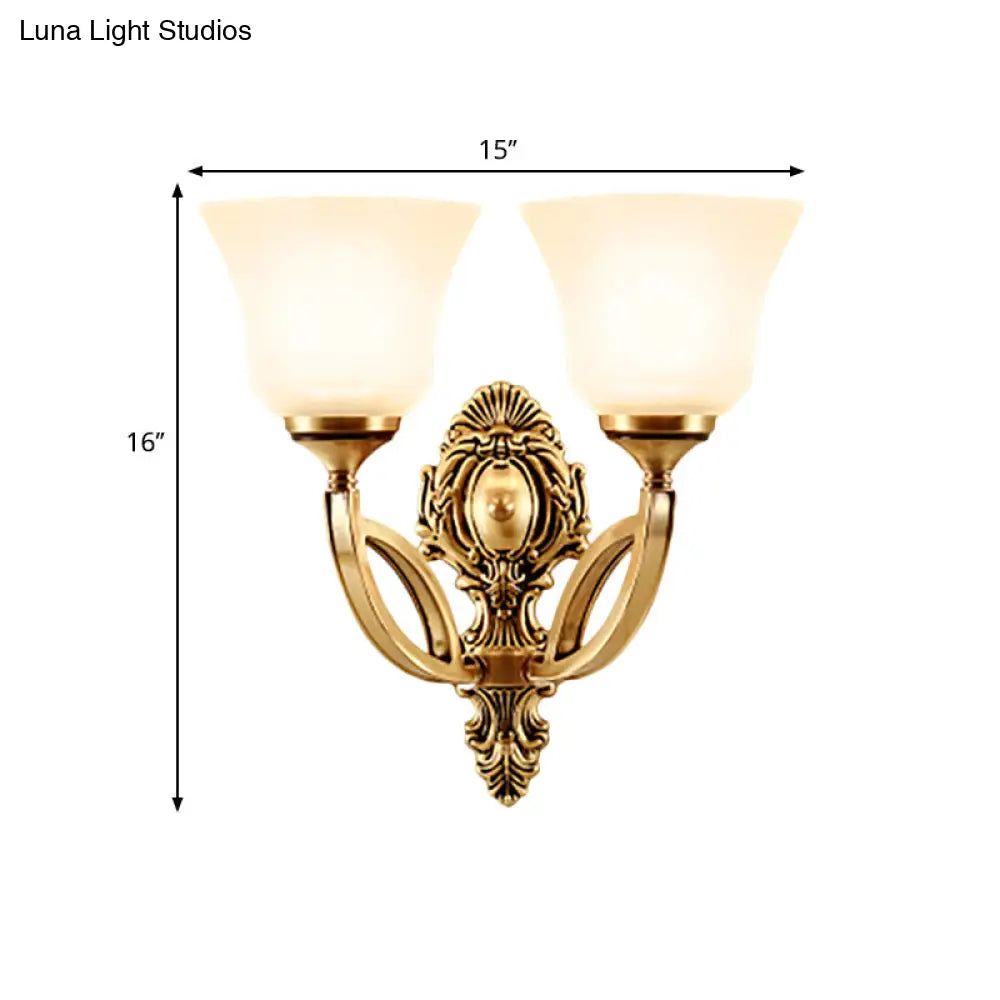 Golden Metal Wall Sconce With Opal Glass Shade - Modern Style Bell Design 1/2-Light Fixture