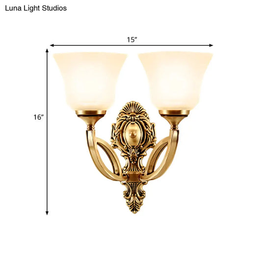 Golden Metal Wall Sconce With Opal Glass Shade - Modern Style Bell Design 1/2-Light Fixture