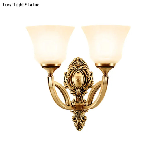 Golden Metal Wall Sconce With Opal Glass Shade - Modern Style Bell Design 1/2-Light Fixture