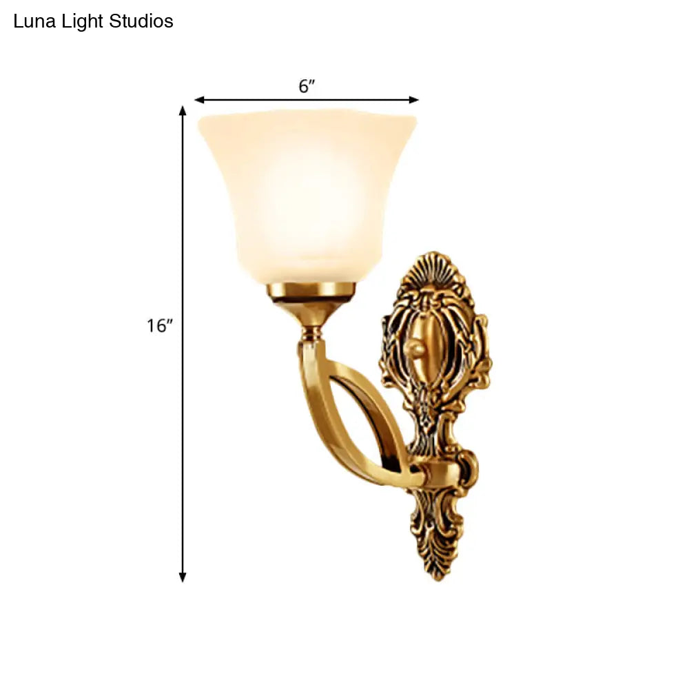 Golden Metal Wall Sconce With Opal Glass Shade - Modern Style Bell Design 1/2-Light Fixture