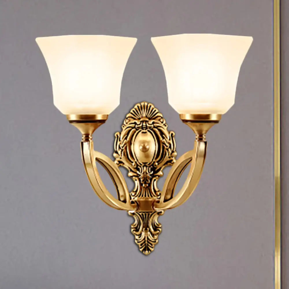 Golden Metal Wall Sconce With Opal Glass Shade - Modern Style Bell Design 1/2-Light Fixture 2 / Gold