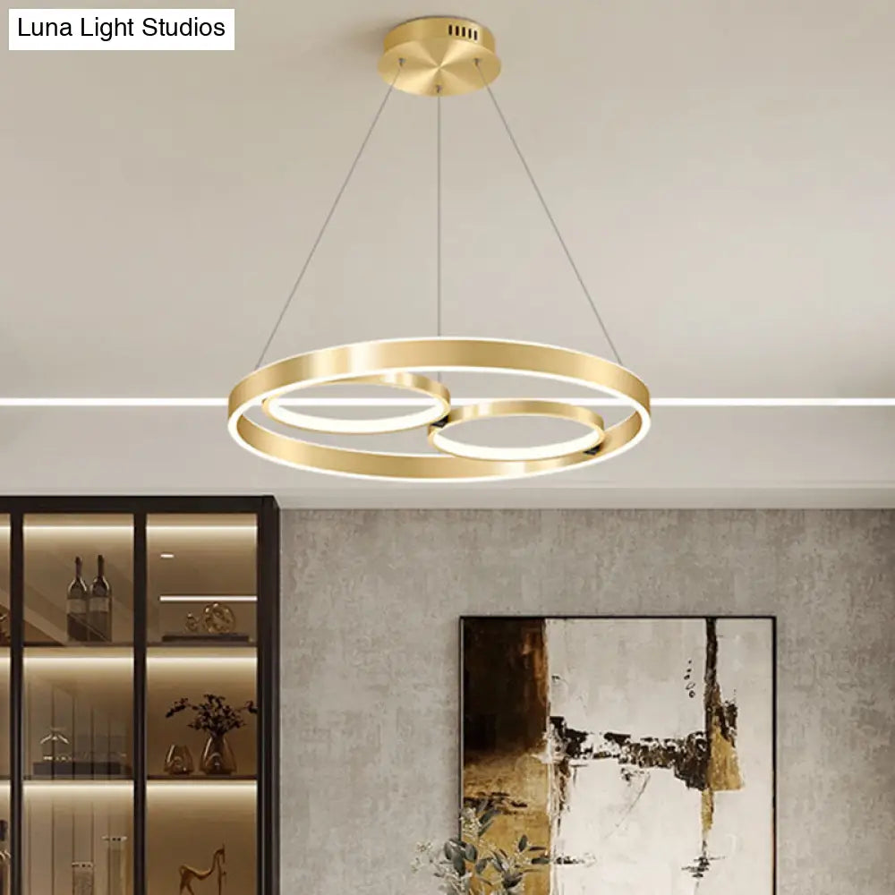 Modern Gold 3-Ring Led Chandelier Light For Dining Room Ceiling - Simplicity Design With Warm/White