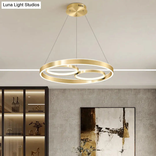 Modern Gold 3-Ring Led Chandelier Light For Dining Room Ceiling - Simplicity Design With Warm/White