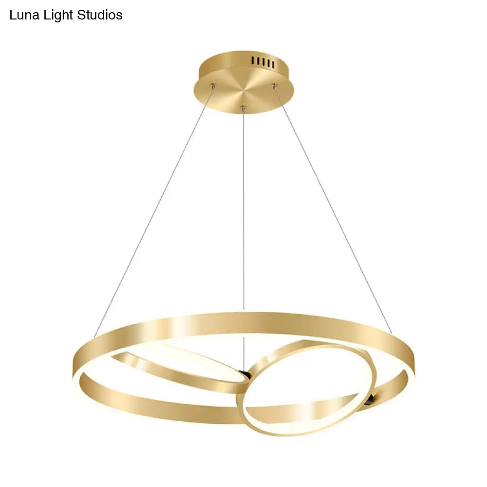 Modern Gold 3-Ring Led Chandelier Light For Dining Room Ceiling - Simplicity Design With Warm/White