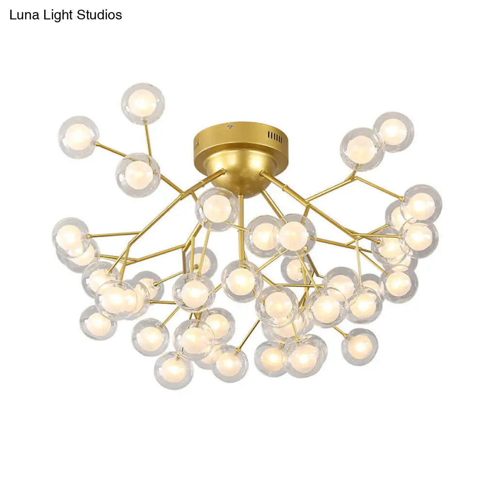 Golden Metallic Led Semi Flush Mount Ceiling Chandelier For Living Rooms