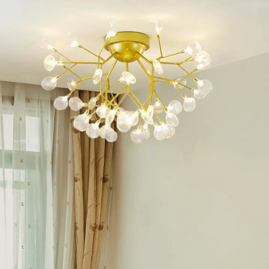 Golden Metallic Led Semi Flush Mount Ceiling Chandelier For Living Rooms Gold / B