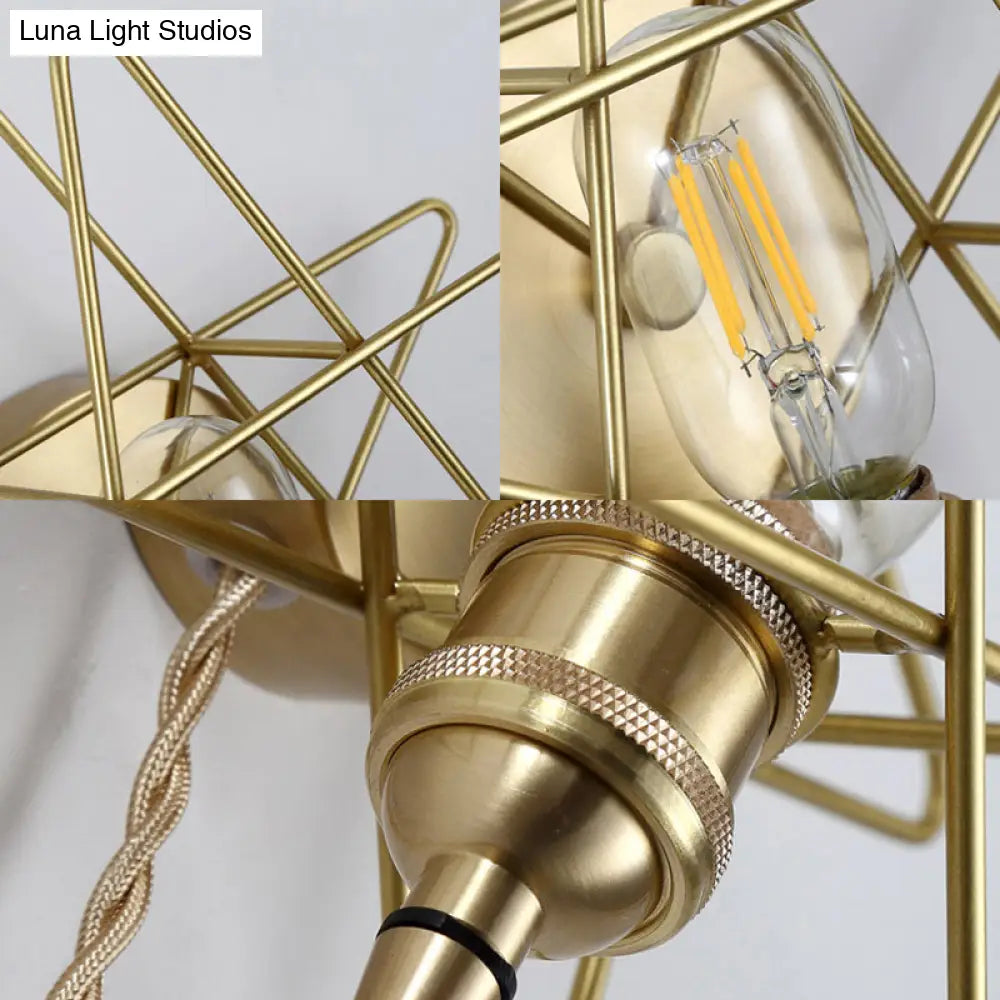 Golden Metallic Wire Frame Wall Sconce For Baby Room Or Bathroom