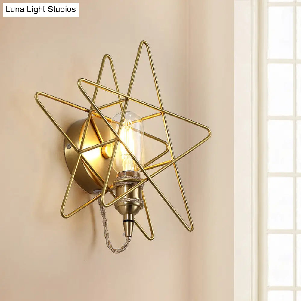 Golden Metallic Wire Frame Wall Sconce For Baby Room Or Bathroom