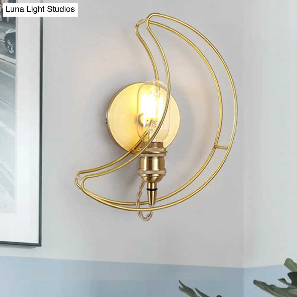 Golden Metallic Wire Frame Wall Sconce For Baby Room Or Bathroom