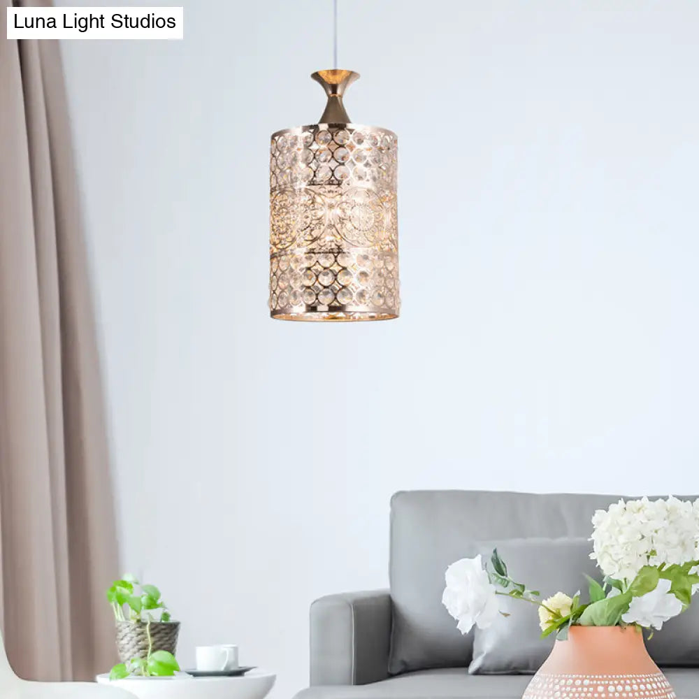 Modernist Golden Cylinder Pendant Ceiling Light With Crystal Decoration 6/7 Width Gold / 6