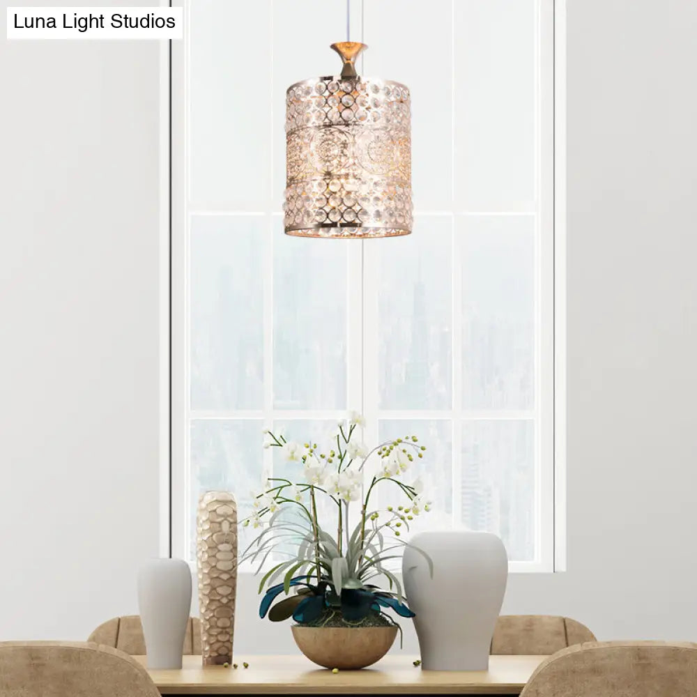 Modernist Golden Cylinder Pendant Ceiling Light With Crystal Decoration 6/7 Width Gold / 8