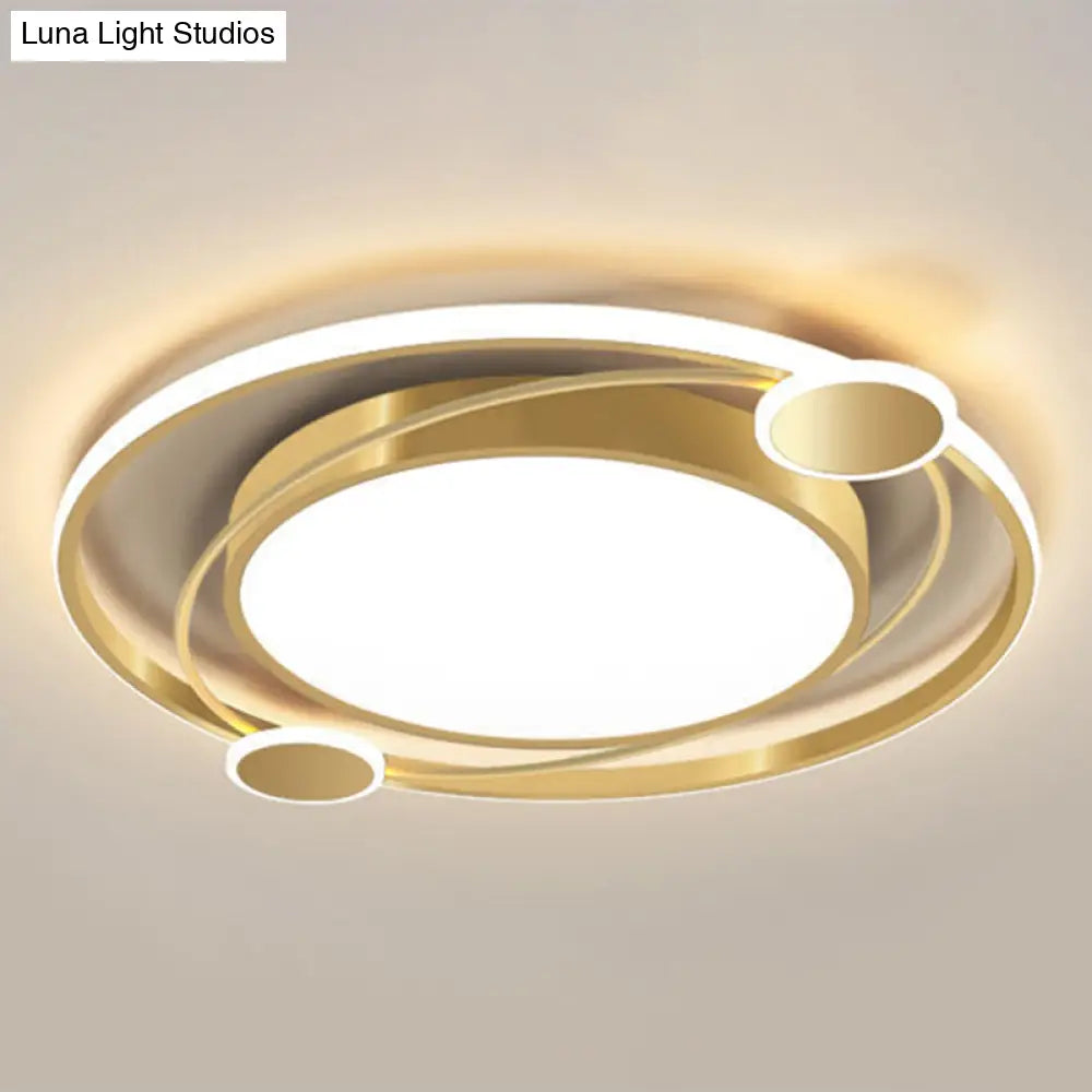 Golden Nordic Flush Mount Ceiling Light: Led Metal Fixture For Living Room