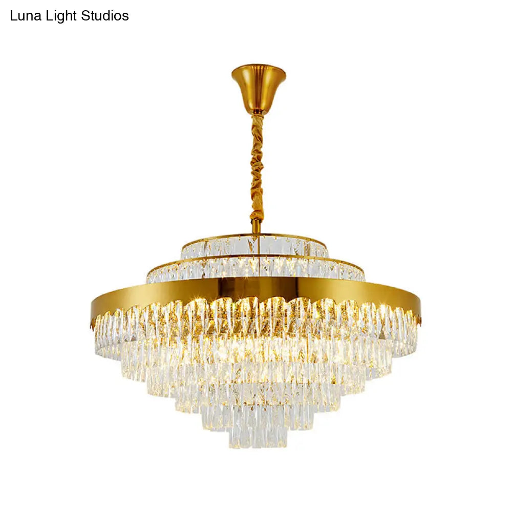 Golden Rectangle Crystal Chandelier: Postmodern Suspension Light For Living Room