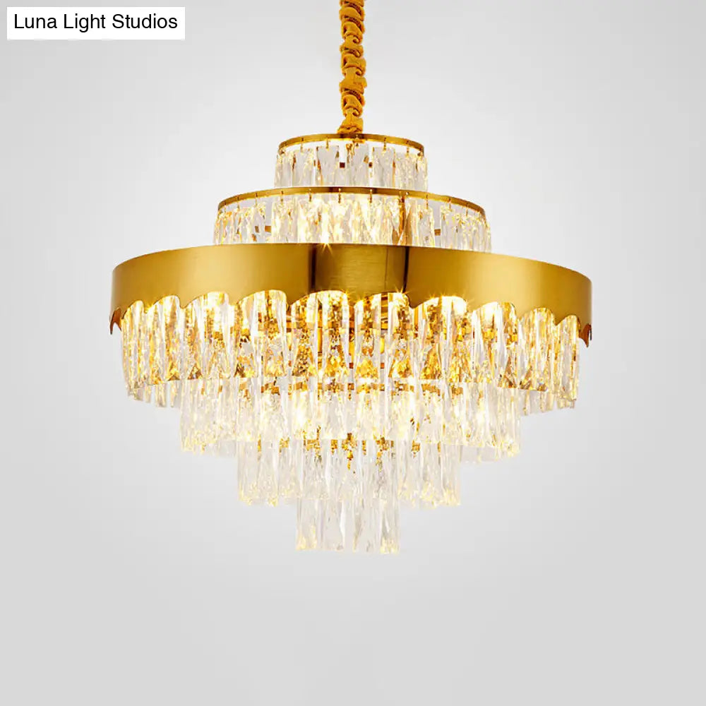 Golden Crystal Rectangle Layers Chandelier: Postmodern Suspension Light For Living Room Gold / 23