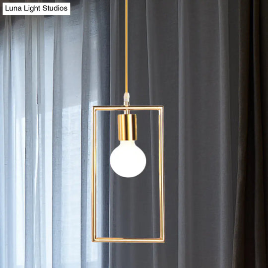 Golden Rectangle Loft Style Hanging Ceiling Light- 1 Bedroom Pendant Lamp Gold