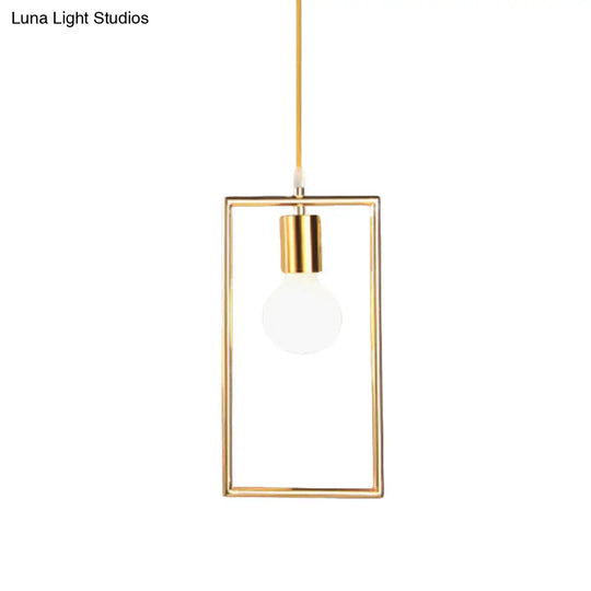 Golden Rectangle Hanging Ceiling Light - Loft Style Pendant Lamp 1 For Bedroom