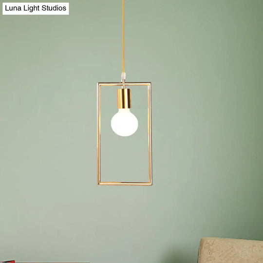 Golden Rectangle Loft Style Hanging Ceiling Light- 1 Bedroom Pendant Lamp