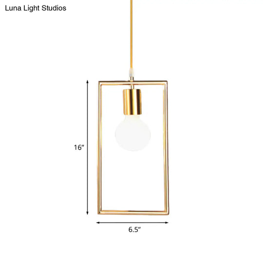 Golden Rectangle Hanging Ceiling Light - Loft Style Pendant Lamp 1 For Bedroom