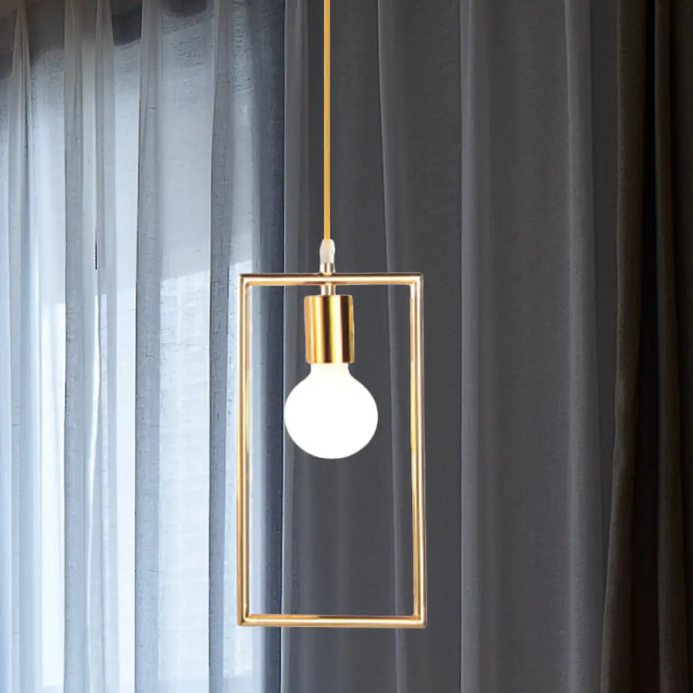 Golden Rectangle Hanging Ceiling Light - Loft Style Pendant Lamp 1 For Bedroom Gold