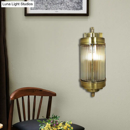 Golden Ribbed Glass Wall Sconce Lamp With 1 Head - Colonial Style