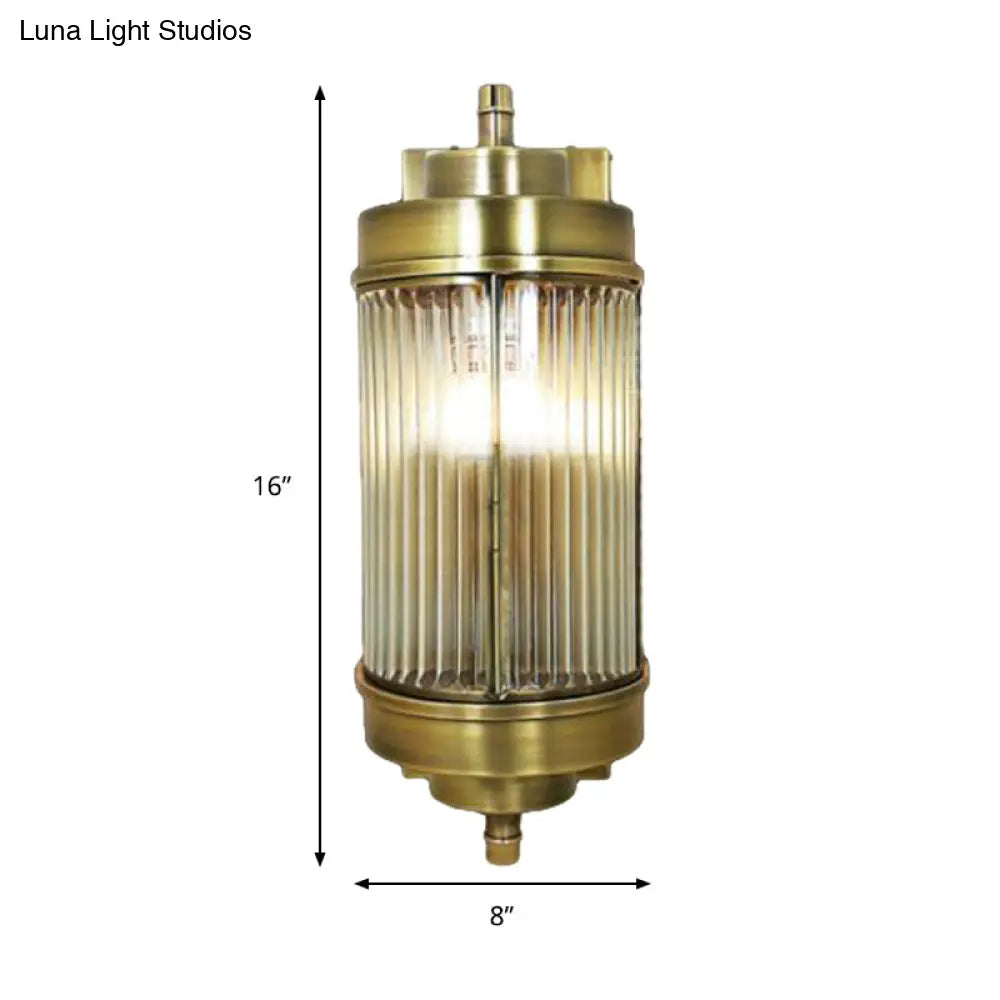 Golden Ribbed Glass Wall Sconce Lamp With 1 Head - Colonial Style