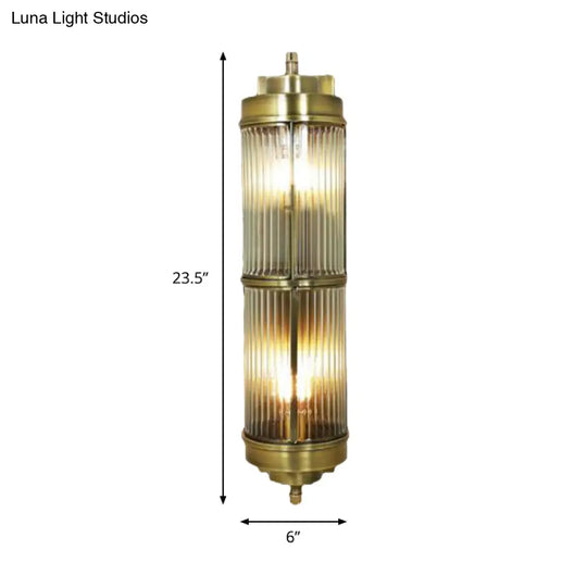 Golden Ribbed Glass Wall Sconce Lamp With 1 Head - Colonial Style