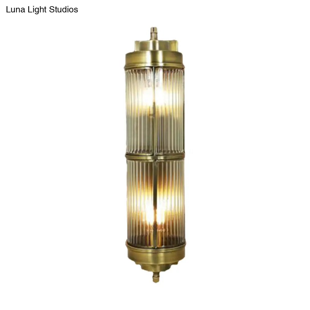 Golden Ribbed Glass Wall Sconce Lamp With 1 Head - Colonial Style