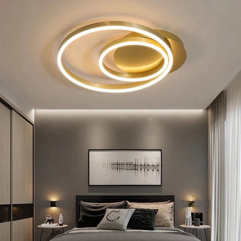 Golden Round Iron Led Ceiling Lights For Living Room Bedroom Indoor Home Lustre Lighting Fixtures Dimmable Lamps