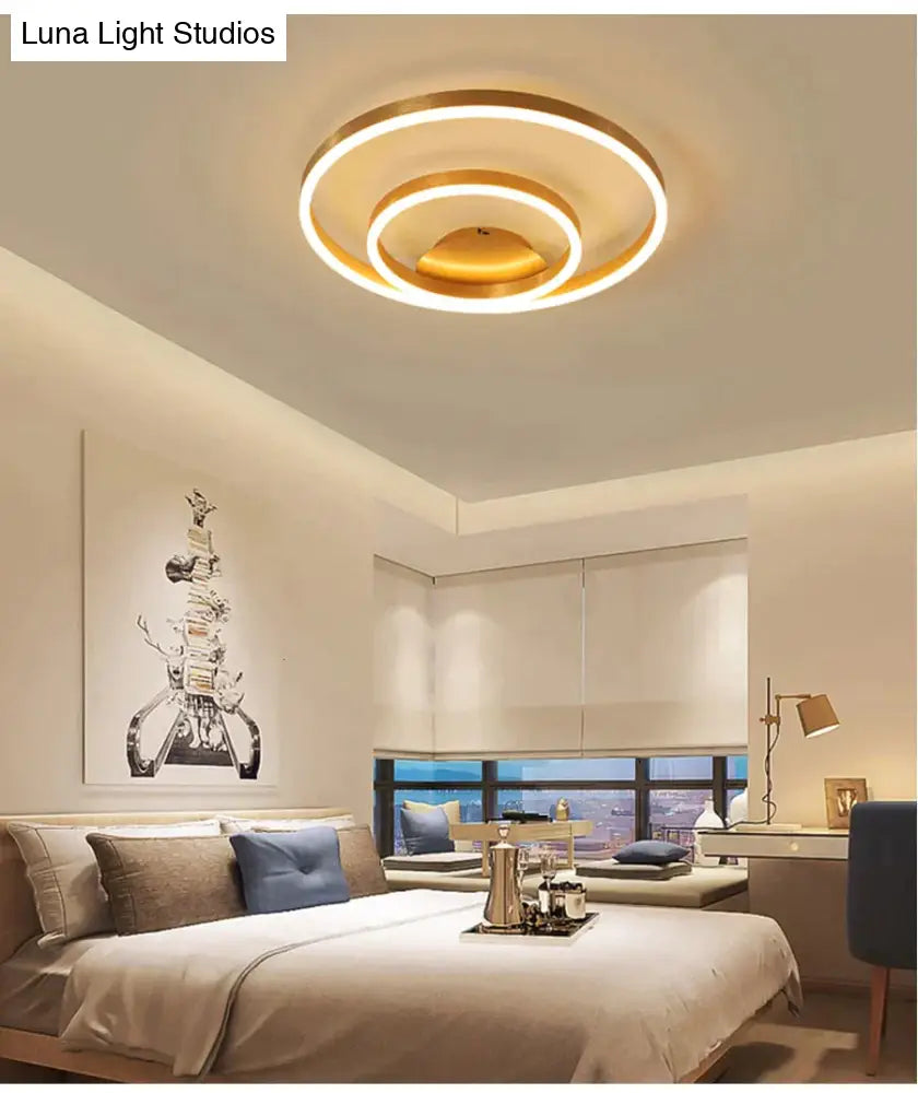 Golden Round Iron Led Ceiling Lights For Living Room Bedroom Indoor Home Lustre Lighting Fixtures