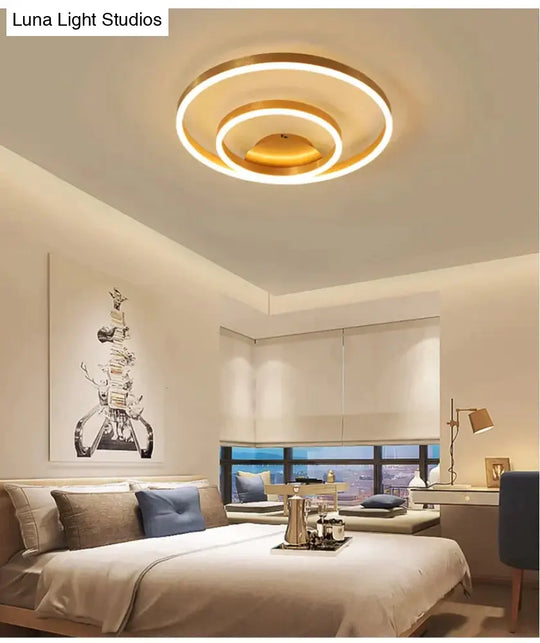 Golden Round Iron Led Ceiling Lights For Living Room Bedroom Indoor Home Lustre Lighting Fixtures