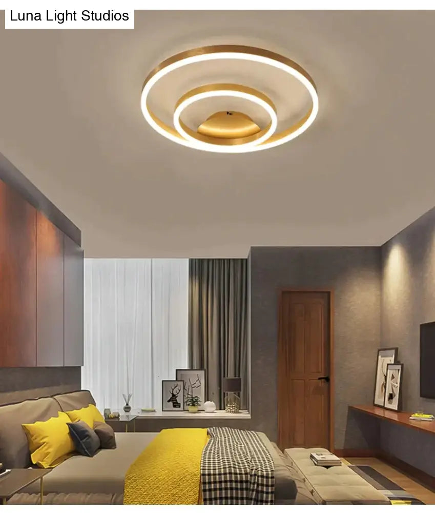 Golden Round Iron Led Ceiling Lights For Living Room Bedroom Indoor Home Lustre Lighting Fixtures