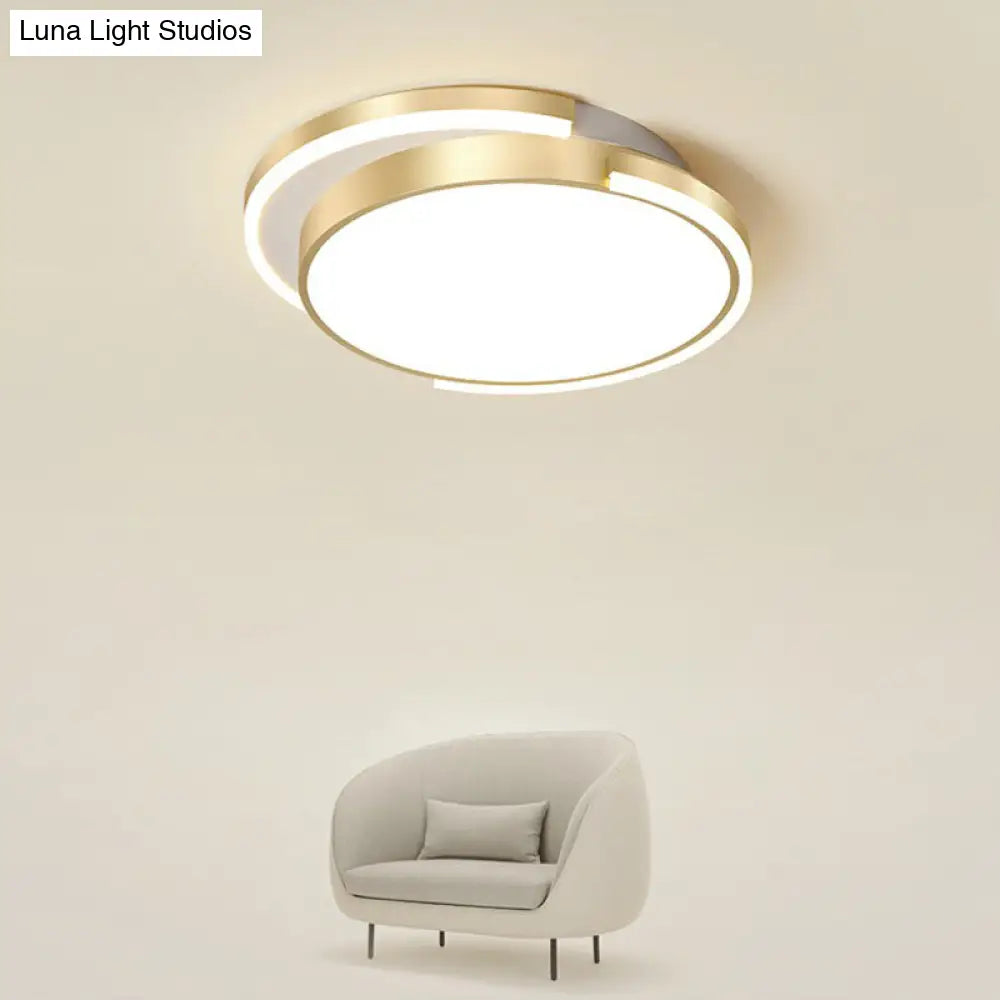 Golden Round Led Flush Mount Ceiling Light For Bedroom Simplicity Acrylic Lighting Fixture