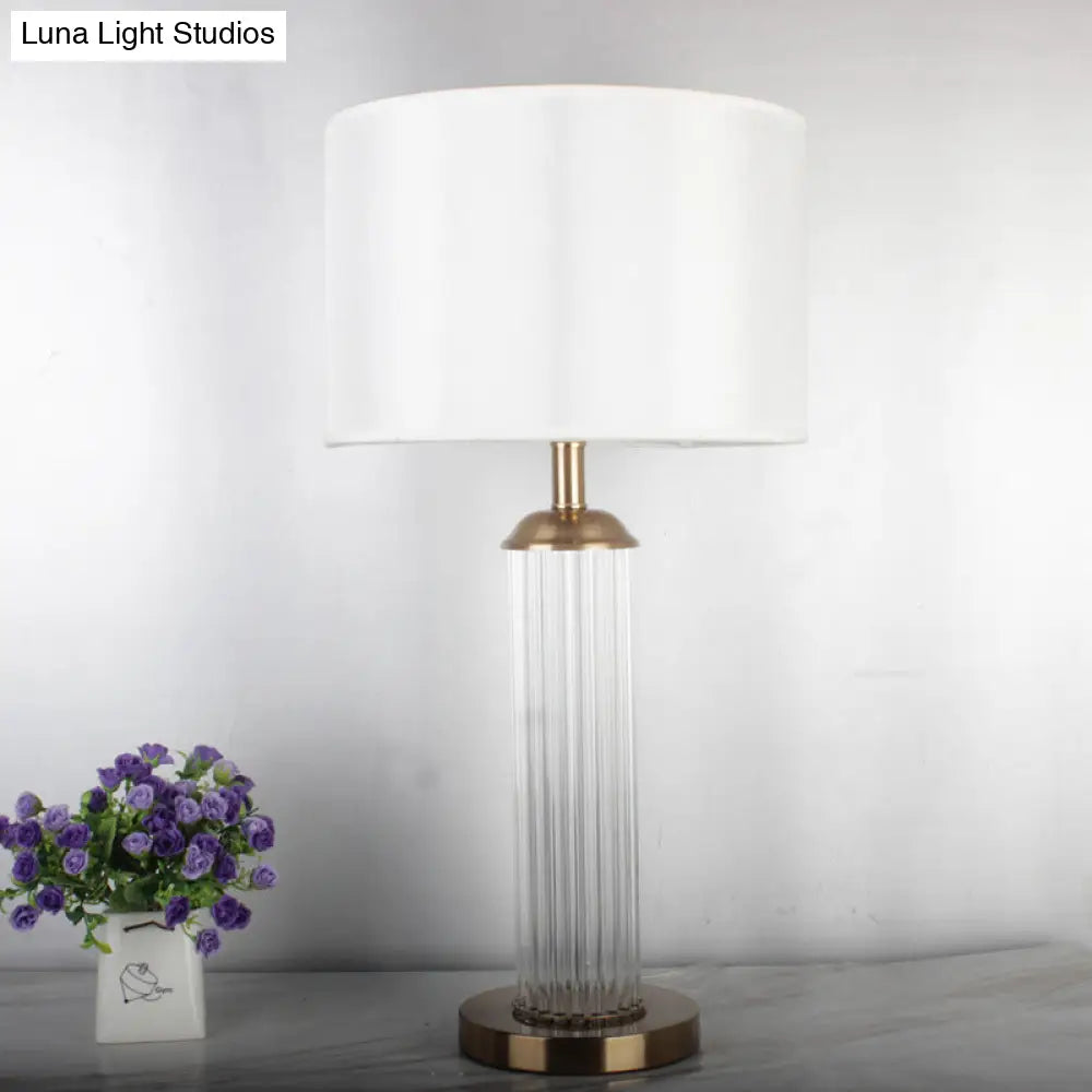 Golden Small Desk Lamp With Hand-Cut Crystal And Contemporary Column Design