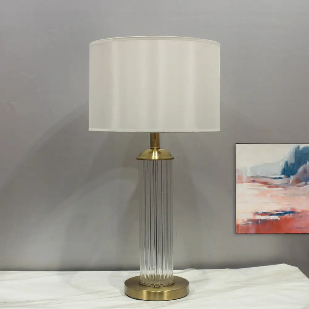 Golden Small Desk Lamp With Hand-Cut Crystal And Contemporary Column Design Gold