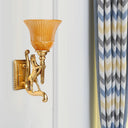 Golden Steed Resin Wall Lamp With Upward Amber Carved Shade - Vintage Retro Style Gold