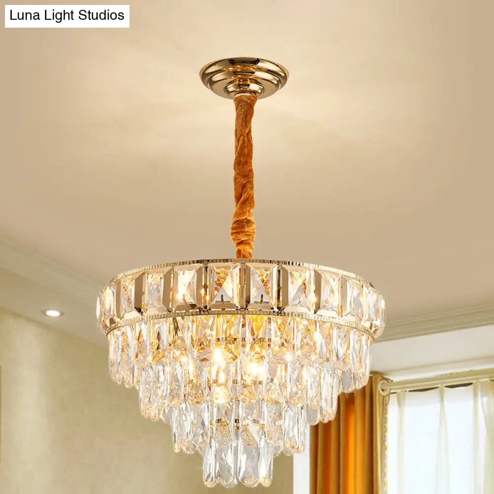 Golden Tiered Crystal Chandelier With 6/9-Light | Elegant Dining Room Hanging Lamp