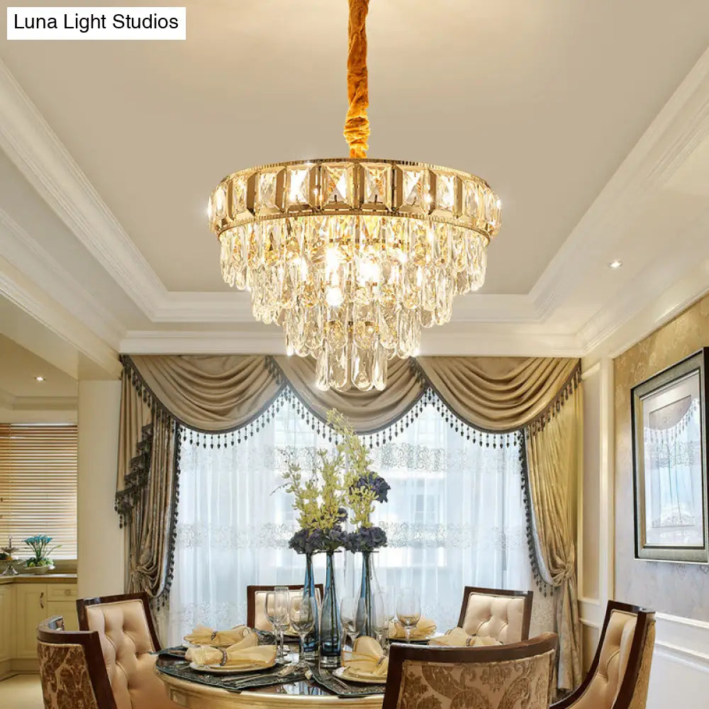 Golden Tiered Crystal Chandelier With 6/9-Light | Elegant Dining Room Hanging Lamp