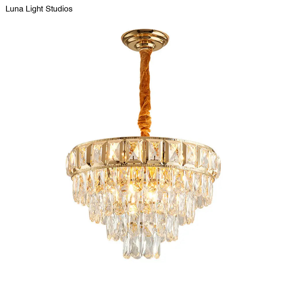 Golden Tiered Crystal Chandelier With 6/9-Light | Elegant Dining Room Hanging Lamp