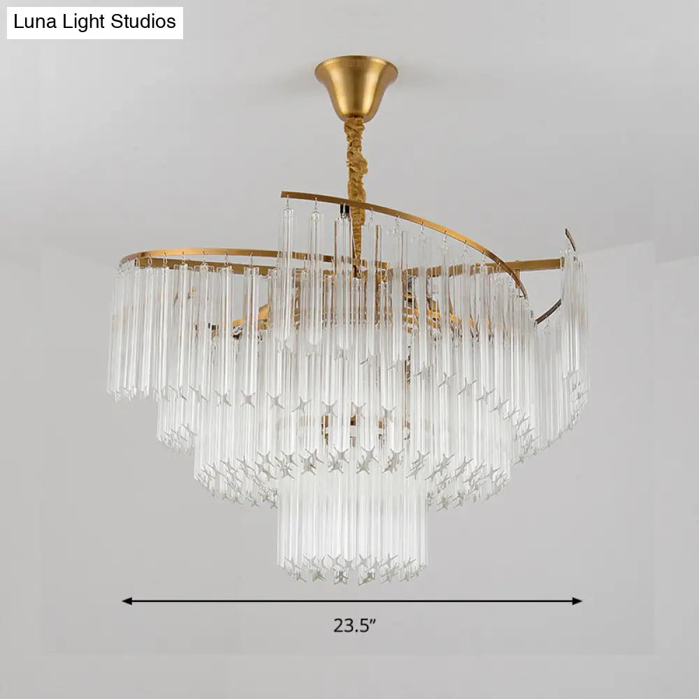 Golden Tiered Crystal Rod Chandelier: 8-Bulb Led Pendant Light For Living Room