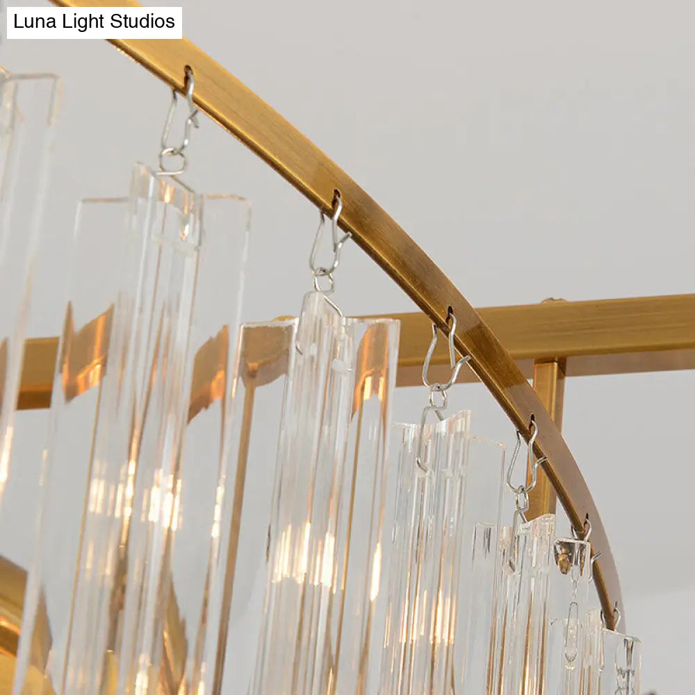 Gold Led Pendant Chandelier With Crystal Rod Shade - 8-Bulb Tiered Light Fixture For Living Room