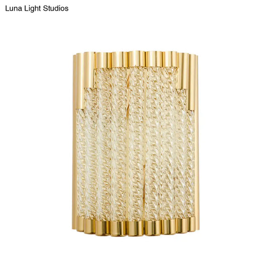 Golden Tube Wall Sconce With Crystal Shade - Retro 2-Light Fixture